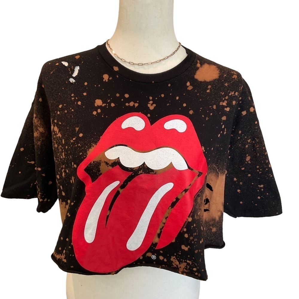 Classic Tie-Dye Cropped Short Sleeve Crew Neck Woman's Rolling Stones Tee